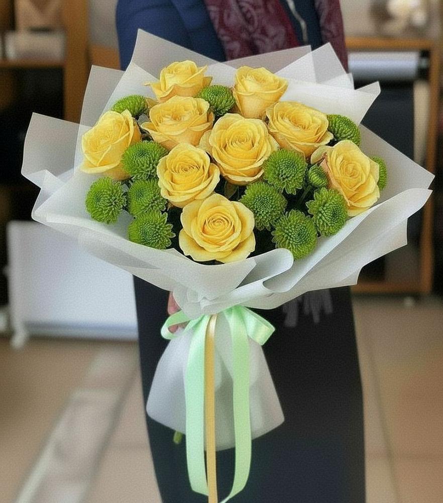 Букет цветов из: Хризантемы и Розы в Короче