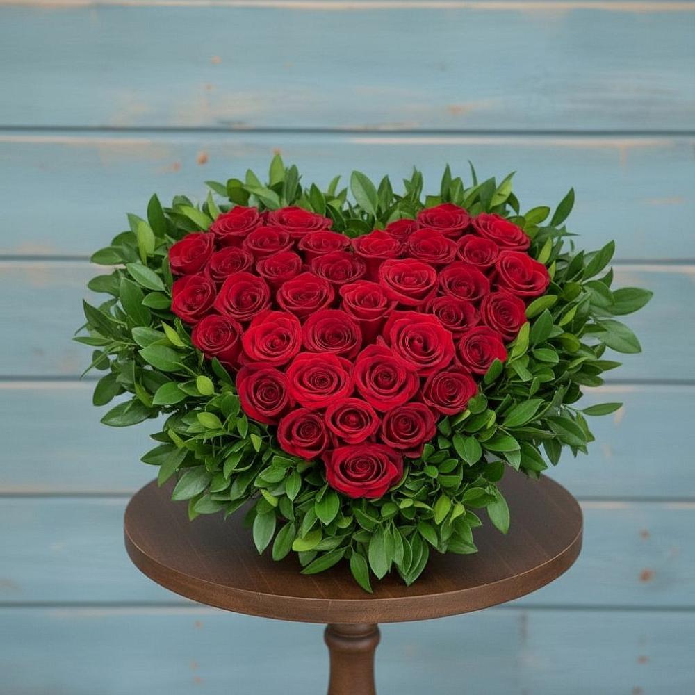 Цветочная композиция из Розы в виде сердца в Короче