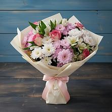 Букет цветов из:  Хризантемы, Альстромерии и Розы в Короче