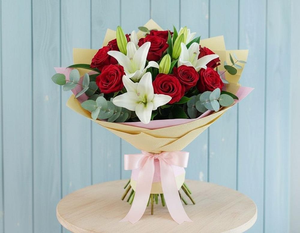 Букет цветов из: Лилии и Розы в Короче